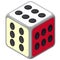 Playing isometric dice. Colorfull casino game happy cube on white.