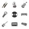 Playing melody icons set, gray monochrome style