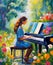 playing piano in gardern Art Oil Painting