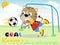 Playing soccer with little cat cartoon