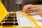 Playing with sticks on a metallophone, a metal xylophone. Percussion Musical Instrument