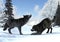 Playing Wolves in the Snow. 3D Illustration