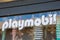 Playmobil logo brand and text sign toys from Germany sticker on windows shop game