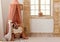 Playroom interior with crib with canopy