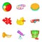 Plaything icons set, cartoon style