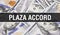 Plaza Accord text Concept Closeup. American Dollars Cash Money,3D rendering. Plaza Accord at Dollar Banknote. Financial USA money