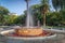Plaza Chile Square fountain with red water like wine - Mendoza, Argentina