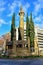 Plaza de Mossen Jacint Verdaguer with a statue of the writer Jacint Verdaguer in Barcelona. Spain