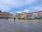 Plaza del Castillo of Pamplona side image in which you can see the buildings that form it and the contral kiosk. without just