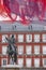 Plaza Mayor square with sculpture. Spanish architectural heritage. Spain