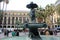 Plaza Real in Barcelona, Catalonia, Spain with fountain and palm trees