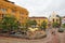 Plaza Santa Teresa square in the center of Cartagena de Indias, Colombia. Busy city square in Cartagena, Cartagena old city.