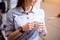 Pleasant delighted woman drinking coffee