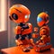 Pleasant orange humanoid works. Generative AI.