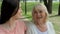 Pleasant woman and her senior mother walking in the park