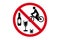 Please do Not drink and cycling, crossed out bicycle icon, glass and beer bottle icons, red prohibition sign isolated on white