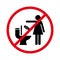 Please No Flush Litter in Toilet Silhouette Icon. Woman Dont Throw Napkin, Paper, Pads, Towel in Lavatory Litter Glyph