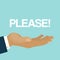 Please, open mans arm or hand, gesture of plea and request, cartoon vector illustration.