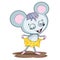 Pleased fashionable cartoon mouse in a skirt of cheese
