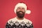 So pleased. smiling face mustache. portrait of santa man with beard. new year party. christmas time. happy bearded man