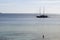 Pleasure boat on the background of the island of Tiran