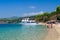 Pleasure boat at beach of Peninsula Sithonia, Greece