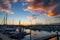 Pleasure Boat Marina Cloudy Sunset