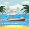 Pleasure boat, , seascape, resort, beach, rest, travel, vector, illustration, isolated