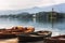 Pleasure boats on the beautiful alpine lake Bled, Slovenia