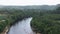 pleasure boats and kayaks on the wide river