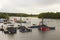 Pleasure boats at their moorings at the end of the season in the Drumaheglis Marina and Caravan resort on the River Bann in county