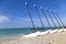 Pleasure catamarans on the beach in Santa Maria.Cuba.