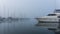 Pleasure craft on a cold, misty morning