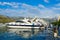 Pleasure yachts at pier in Dukley marina near promenade of Budva, Montenegro