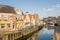 Pleasure yachts and sail boats in Lemmer in Friesland, Netherlands.