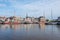 Pleasure yachts and sail boats in the port of Lemmer in Friesland, Netherlands