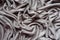 Pleats of grey viscose fabric from above