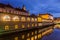 Plecnik arcade market building and Ljubljanica river in Ljubljana, Sloven