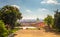 Plecnik viewpoint at Prague Castle - city landscape with Church of Saint Nicholas, Czech republic