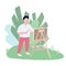 Plein air artist working in park flat color vector faceless character