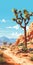 Plein Air Cartoon Illustration Of Desert Scenery With Trees