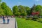 Pleven, Bulgaria, April 25, 2022: View of a green strip in the c