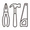 Pliers, hammer and saw. Tools icon