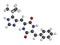 Plinabulin cancer drug molecule. 3D rendering. Atoms are represented as spheres with conventional color coding: hydrogen (white),