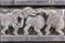 Plinth of three fighting elephants at Chennakeshava Temple in Belur, India