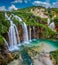 Plitvice, Croatia - Beautiful waterfalls of Plitvice Lakes PlitviÄka jezera in Plitvice National Park on a bright summer day