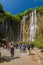 PLITVICE, CROATIA - MAY 24, 2019: Tourists visit Veliki Slap waterfall Plitvice Lakes National Park, Croat