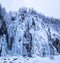 Plitvice lakes frozen large waterfall