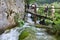 Plitvice Lakes National Park, Croatia 2019. Cascade, place.Tourist walking.waterfalls