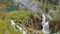 Plitvice National Park cascades flow down from lower lake Kozjak to smaller lake